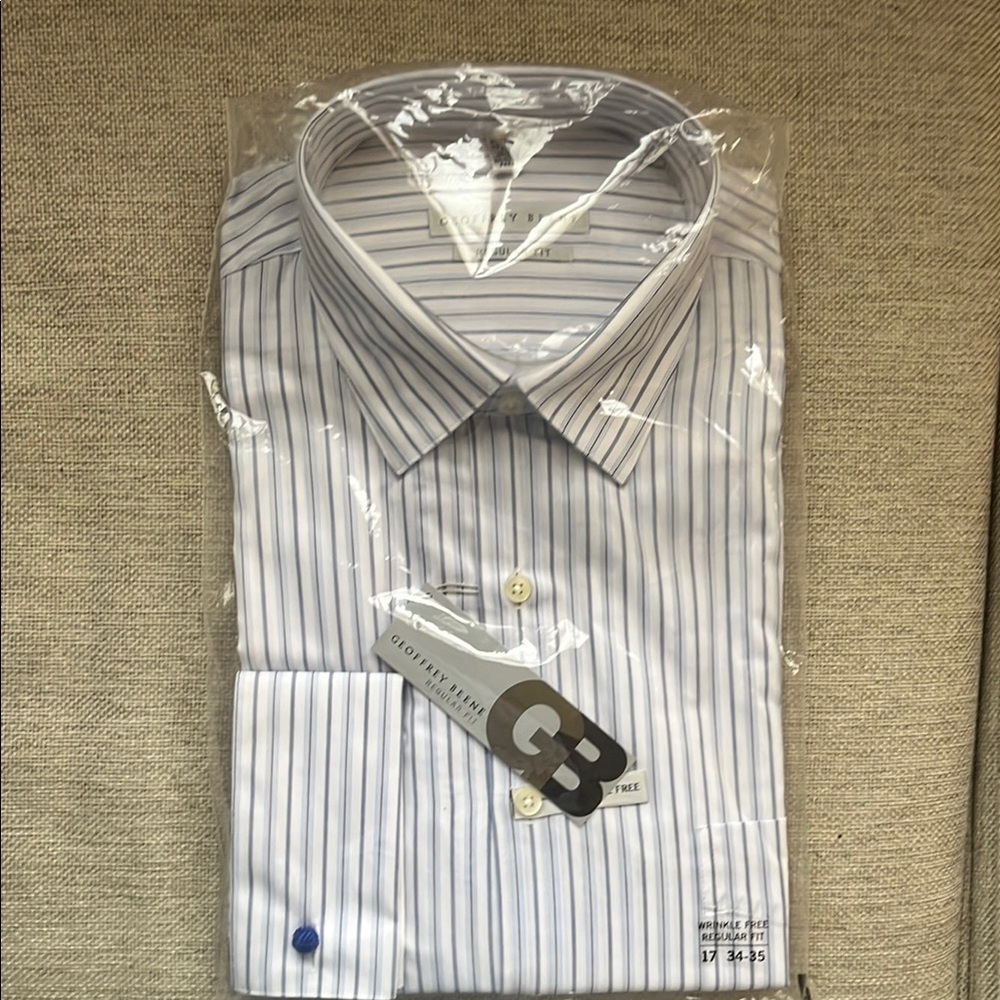 NWT Geoffrey Beene White and Blue Striped Dress Shirt